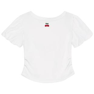 KEIKO 俏皮可爱白色泡泡袖t恤女夏季简单显瘦束腰型短款正肩上衣