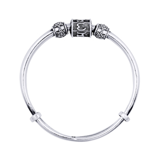 原创银匠六字真言足银999手镯男女莲花转运珠复古个性推拉手环