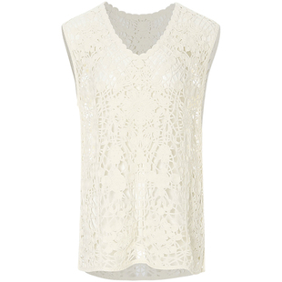 从那以后温莎晨色法式复古白色上衣宽松镂空背心马甲圆领蕾丝内搭