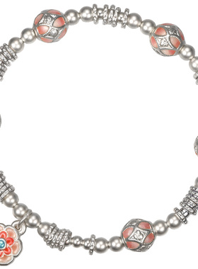 足银999粉珠萦手链珐琅彩银手链