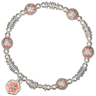 吴越老银铺足银珐琅手链足银999粉珠萦手链甜美简约纯银手链新款