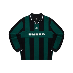 umbro茵宝运动长袖衫POLO春季男女同款翻领竖条纹复古球衣长T恤衫