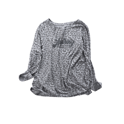 晶咕白标DADATATA【奶豹甜心】宽松落肩字母刺绣豹纹打底长袖T恤