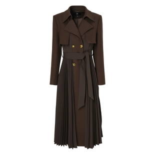 IDPAN女装新款时尚职场气质拼接百褶显高显瘦风衣深秋初冬外套女