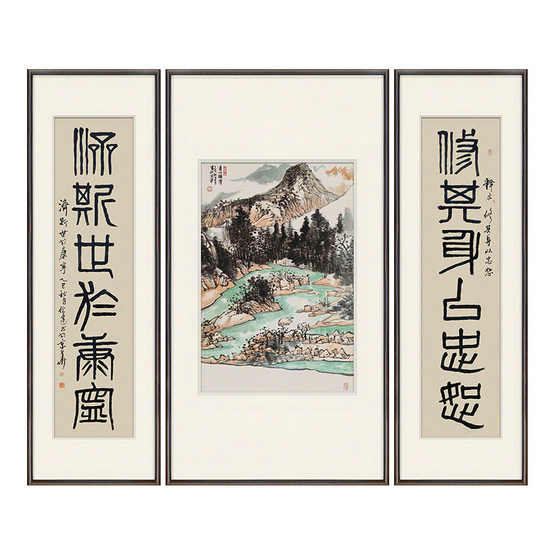 孤品收藏仅此一张 手绘山水小中堂国画三联高层茶室挂画 买完下架