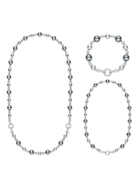 欧比雅比OUBIYABI无瑕串珠毛衣链锆石灰珠可拆卸项链手链组合首饰