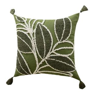 簇绒绣抱枕摩洛哥风格棉帆布靠枕现代简约沙发抱枕绿色绣花抱枕套