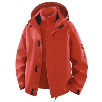 稻草人朱雀红冲锋衣女三合一秋冬可拆卸防风防水加厚登山服外套男