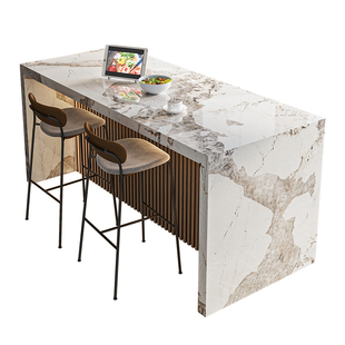 开放式厨房吧台桌一体餐厅隔断单独简约岩板岛台餐桌一体中导倒台