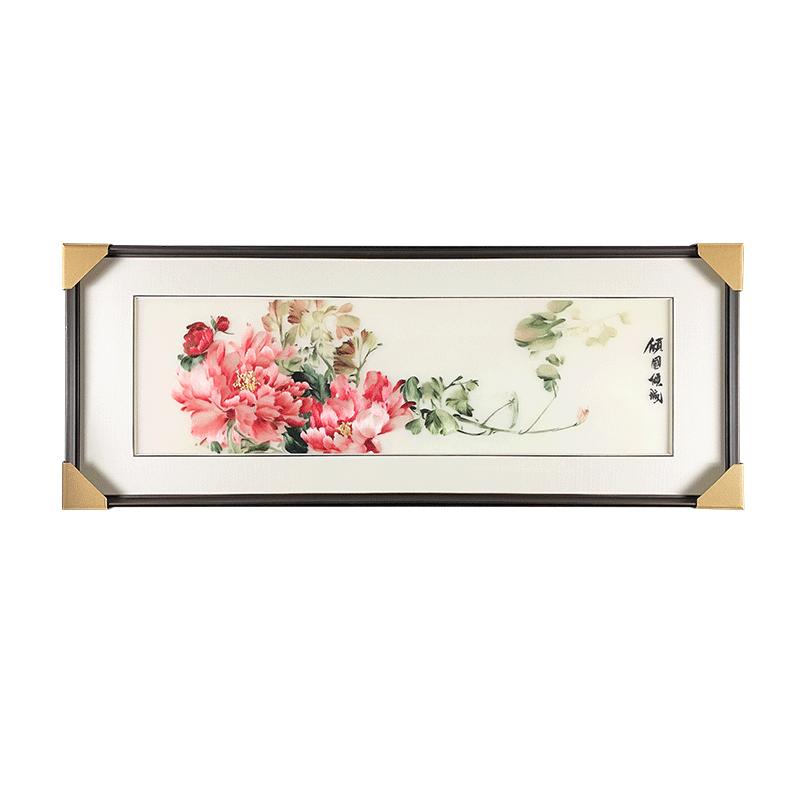 苏绣成品纯手工刺绣画倾国倾城牡丹花装饰画新中式横幅卧室床头画