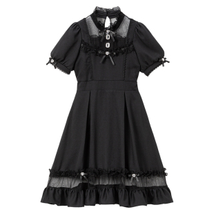 梦展望 少女短袖纱网拼接连衣裙蝴蝶结长裙日系亚文化蕾服 534653
