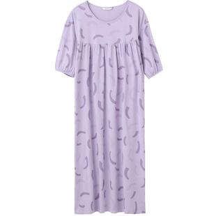 康妮雅夏季睡裙女短袖妈妈连衣裙长裙孕妇短袖睡衣纯棉大码家居服