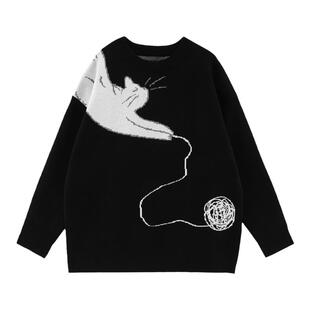 BreachHole黑色温柔风软糯毛衣猫咪日慵懒复古奶系穿早秋套头长袖