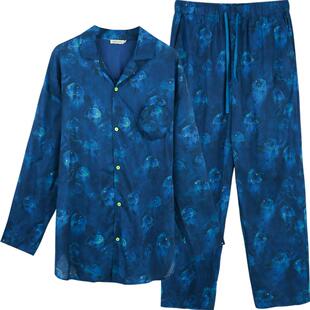 朵朵可可春秋纯棉水母印花休闲家居服男长袖长裤睡衣套装情侣