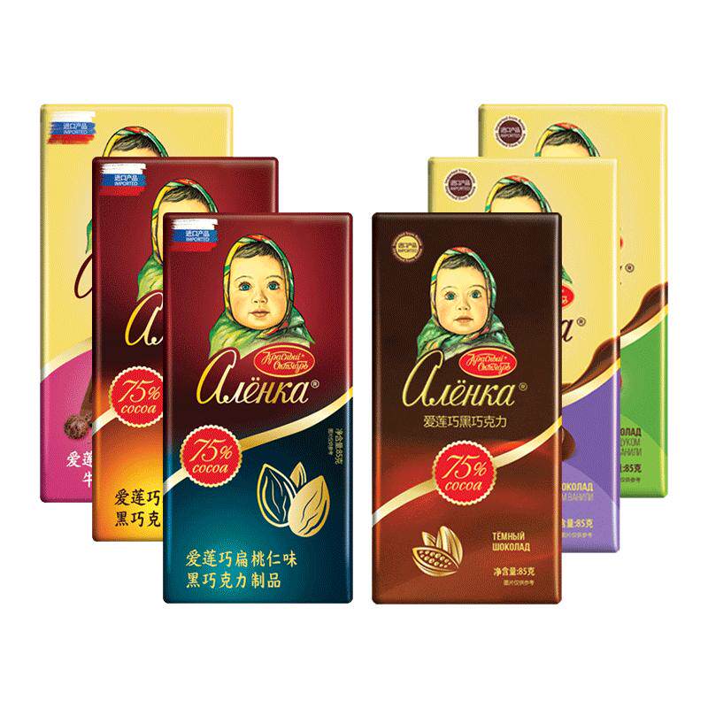Alenka爱莲巧俄罗斯进口巧克力纯可可脂经典排块大头娃娃零食6块