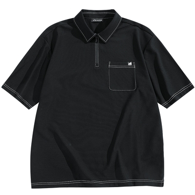 太平鸟男装 40支polo衫2025年夏季新款黑色工装口袋翻领短袖t恤
