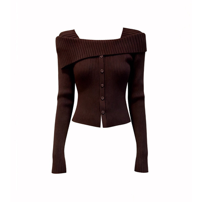 秋冬复古层次美一字肩针织衫毛衣