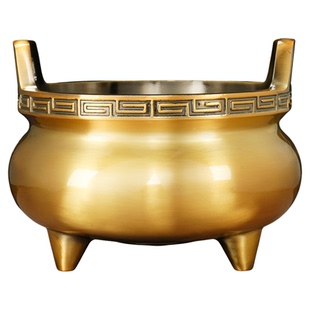 纯黄铜合金香炉供奉家用财神爷专用招财拜神佛前上香三足鼎加耳款