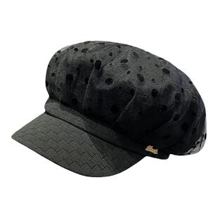 黑色波点网纱鸭舌贝雷帽子女时尚百搭春秋新款减龄显脸小八角帽夏