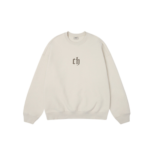 CH丨灰色圆领卫衣男秋美式潮牌套头印花长袖休闲宽松情侣无帽上衣