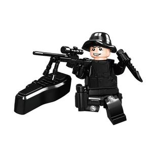 沃马积木人仔警察军事特种兵小人消防特战队儿童拼装士兵礼物玩具