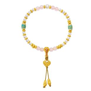 周大生腕美如意普陀系列黄金珍珠手串粉水晶足金珐琅手链新年礼物