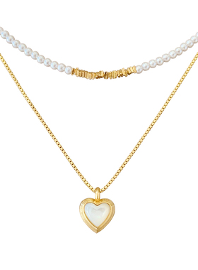 天然白贝母纯银贝珠爱心新款套装