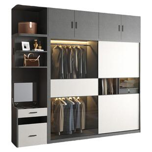 新北欧推拉门衣柜简约现代组装家用卧室移门全实木多层板收纳衣橱