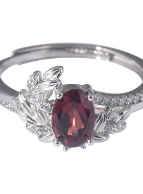 天然铁铝石榴石桂榴石纯银戒指