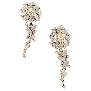 仙气儿超闪爆款复古合金镶钻花卉长款无耳洞耳夹银针耳钉earrings