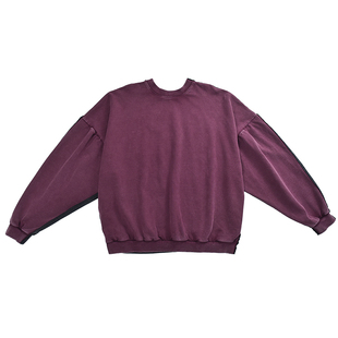 秋冬新款双面拼色重磅毛圈布圆领卫衣女简约休闲宽松百搭外套男潮