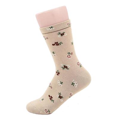 棉元素女士袜子春季植物提花薄款