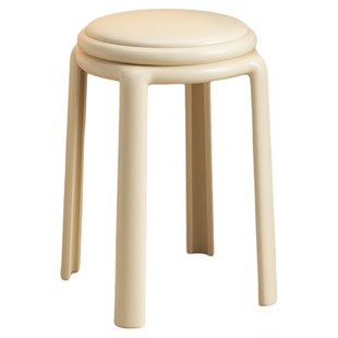 塑料凳子家用加厚软包圆凳可叠放客人备用板凳可收纳待客餐桌椅子