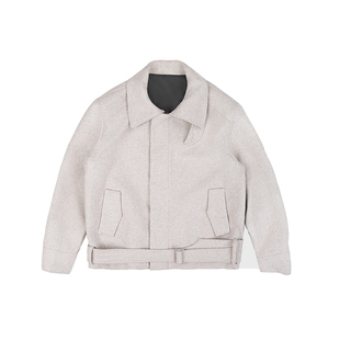 老钱风cleanfit外套女冬季绑带设计感翻领夹克短款重磅毛呢上衣潮