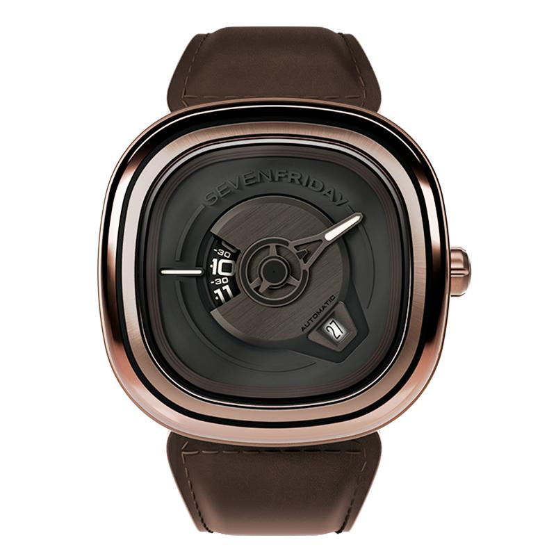 【自营】SEVENFRIDAY七个星期五时尚复古方盘机械皮带男表PE2/01
