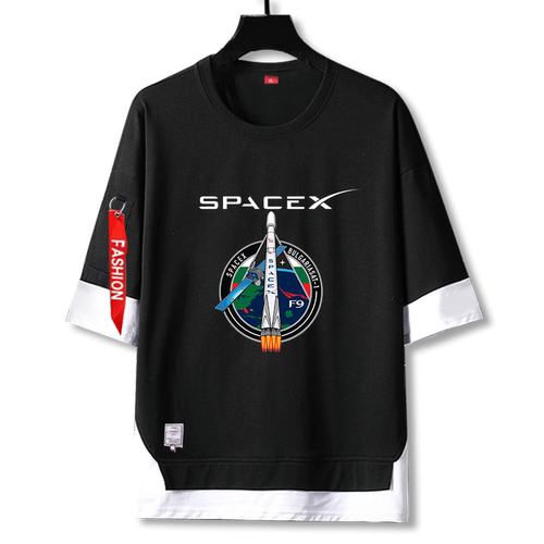 SpaceX航天航空太空探索NASA天文假两件短袖t恤衫男女5五分袖衣服