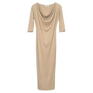 韩东大门新款温柔女人味时尚舒适性感露肩修身包臀开叉连衣裙女装