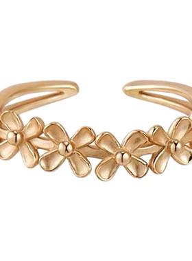 原创设计烧白小花开口可调节戒指