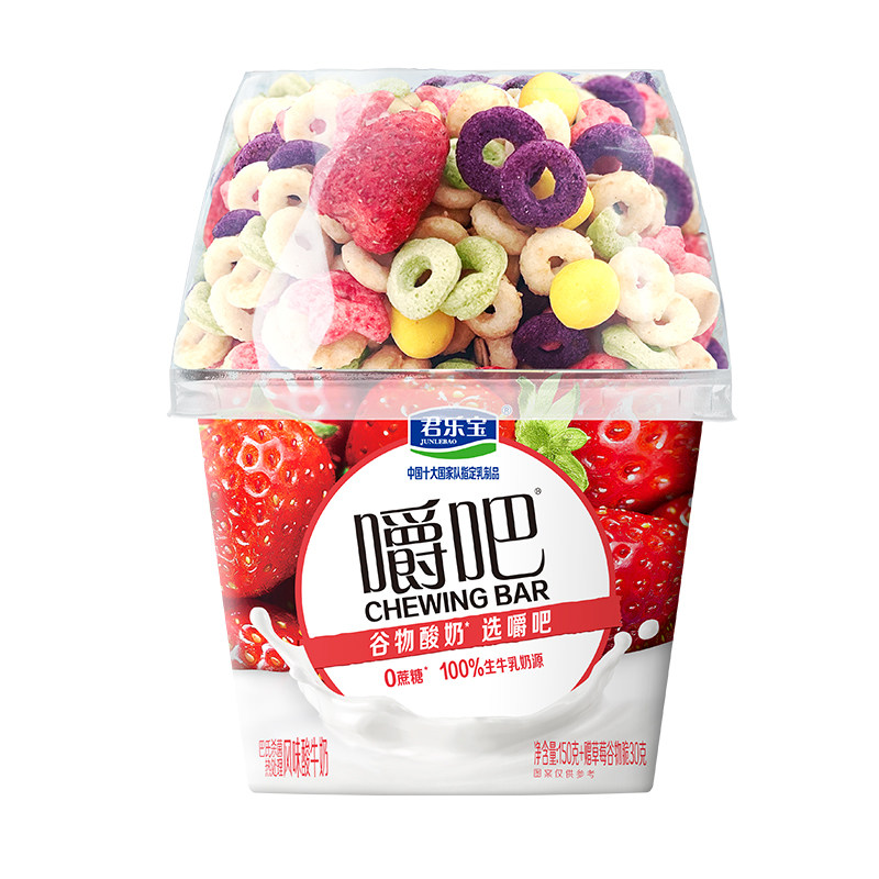 【新品】君乐宝嚼吧0蔗糖酸奶燕麦草莓谷物脆搅拌酸奶谷物杯
