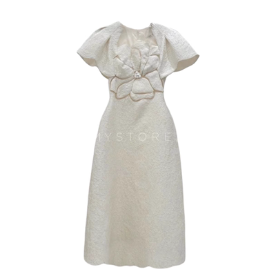 越南小众张柏芝明星同款度假浮雕花朵礼服长裙GMOD202100093