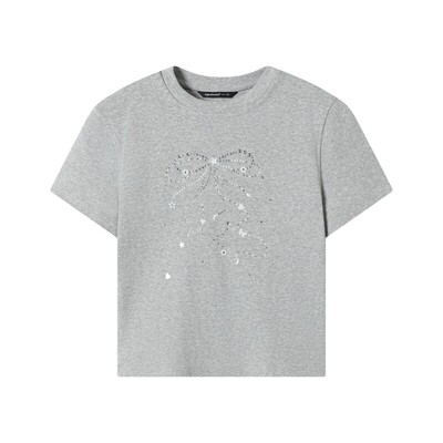 TGNS碎钻珍珠蝴蝶结显瘦T恤