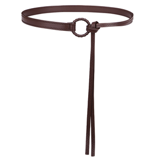 免打孔咖色细腰带女装饰配工装牛仔裤毛衣裙子复古小众设计感皮带