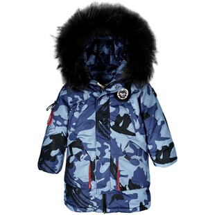 韦氏儿童冬季男女童加厚中长款连帽儿童羽绒服洋气迷彩童装
