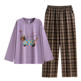 悦内睡衣女款春秋季秋款长袖纯棉质家居服时尚休闲可外穿出门套装