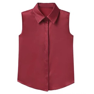 白色衬衫女无袖打底衫西装内搭大码真丝上衣翻领衬衣夏季砍袖背心