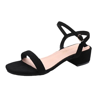 凉鞋女2026夏季新款黑色百搭时尚仙女风一字扣带粗跟中跟罗马女鞋