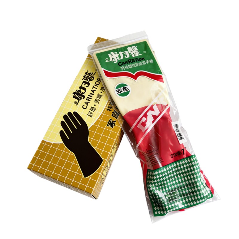 台湾康乃馨家庭用家务乳胶手套家用洗碗洗衣橡胶双色手套 5双装