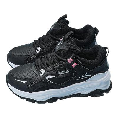 361度女鞋2025冬季新款黑色加绒运动鞋皮面加厚保暖正品二棉鞋女