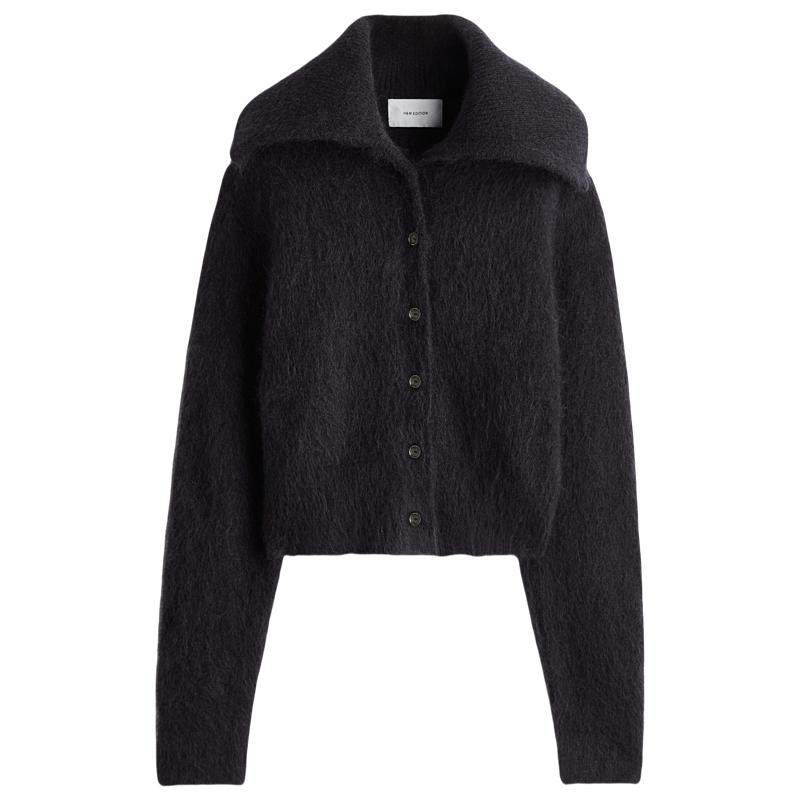 HM女装毛针织衫春季马海毛混纺翻折领短开衫1307731