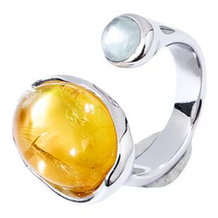 Wens植物系列黄水晶拼色天然石开口戒指女原创小众设计高级感指环